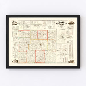 Vintage Map of Randolph County, Indiana 1865