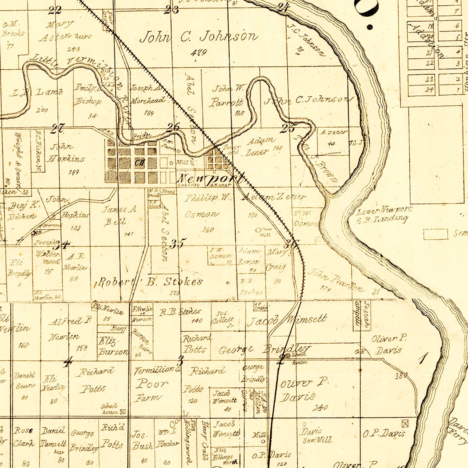 Vintage Map of Vermillion County, Indiana 1872