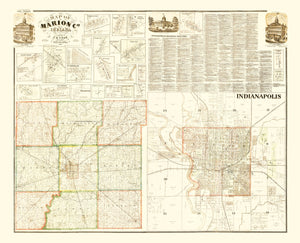 Vintage Map of Marion County, Indiana 1866