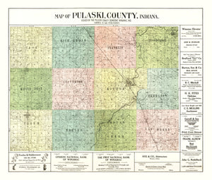 Vintage Map of Pulaski County, Indiana 1907