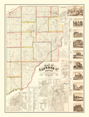 Vintage Map of La Porte County, Indiana 1866