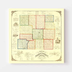 Vintage Map of Henry County, Indiana 1857