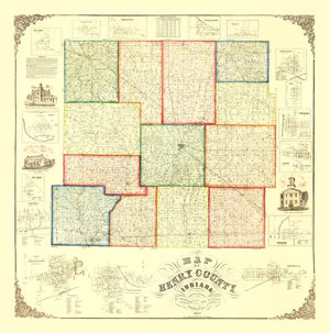 Vintage Map of Henry County, Indiana 1857