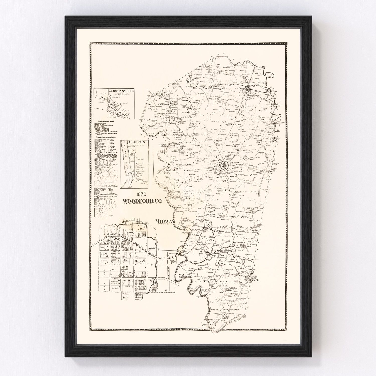 Vintage Map of Woodford County, Kentucky 1870