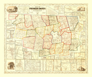 Vintage Map of Franklin County, Massachusetts 1858