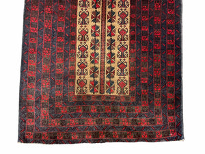 3 X 3.5 New Vintage Handmade Wool Rug Tribal Turkoman Balouch Red Prayer Rug