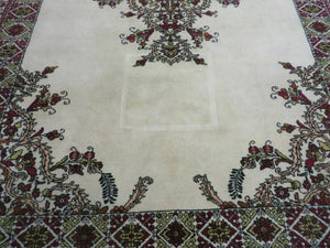 7x10 Moroccan Rug, Open Field Medallion, Berber Carpet, Hand Knotted Soft Wool Area Rug, Cream Color Background, Vintage Rug, Room Sized Rug