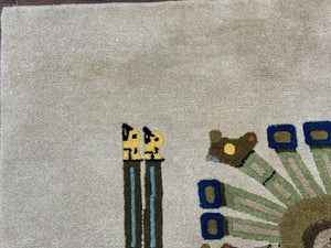 South American Rug 6x7, Unique Native American Design, Ivory, Ecuador Rug, Handmade Wool