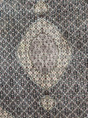Sino Persian Rug 9x12, Dark Green and Ivory, Medallion, Mahi Herati, Elegant Oriental Carpet, Wool Hand Knotted Traditional Room Sized Rug