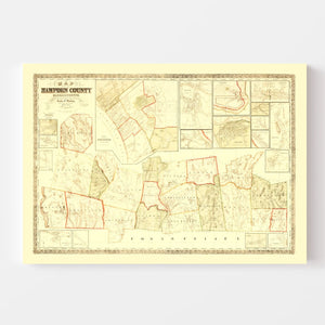 Vintage Map of Hampden County, Massachusetts 1855