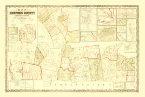 Vintage Map of Hampden County, Massachusetts 1855