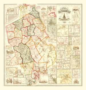 Vintage Map of Plymouth County, Massachusetts 1857