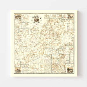 Vintage Map of Norfolk County, Massachusetts 1858
