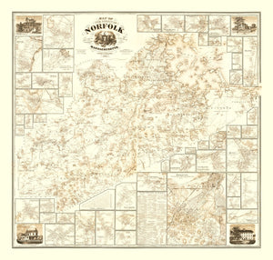 Vintage Map of Norfolk County, Massachusetts 1858