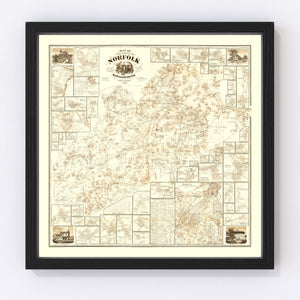 Vintage Map of Norfolk County, Massachusetts 1858