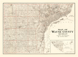 Vintage Map of Wayne County, Michigan 1915