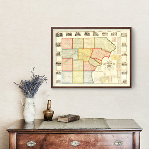 Vintage Map of Monroe County, Michigan 1859