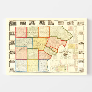 Vintage Map of Monroe County, Michigan 1859