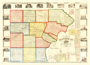 Vintage Map of Monroe County, Michigan 1859