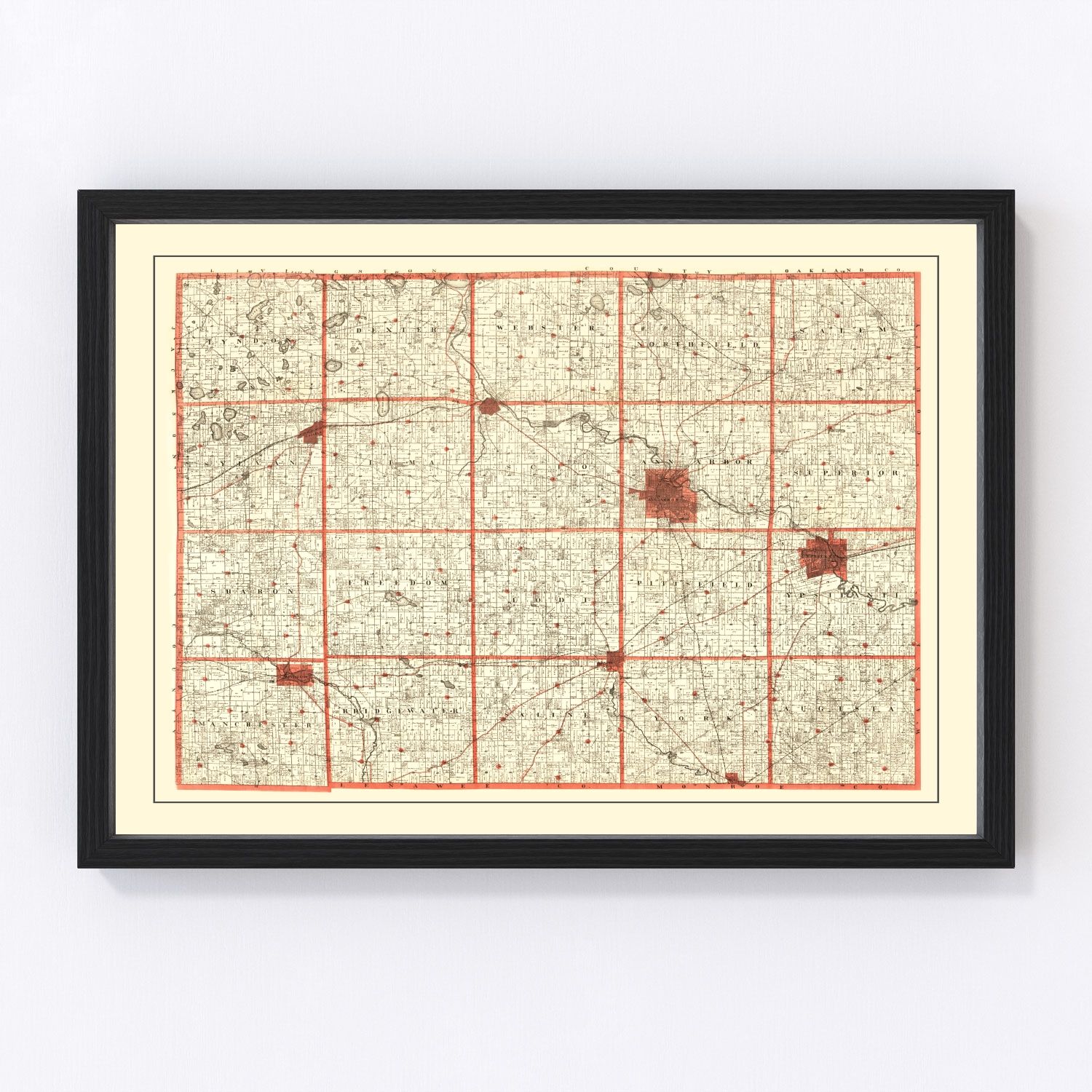 Vintage Map of Washtenaw County, Michigan 1896