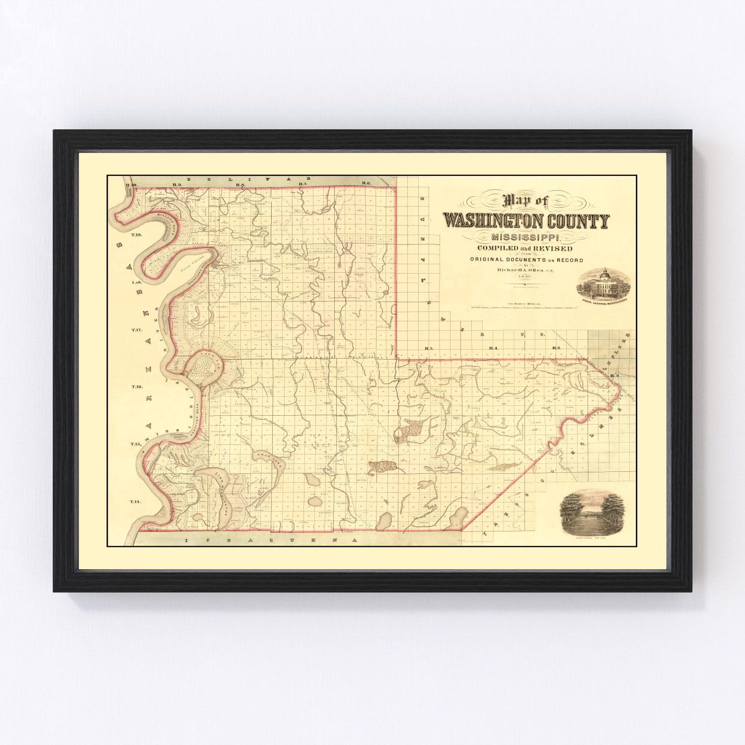 Vintage Map of Washington County, Mississippi 1871