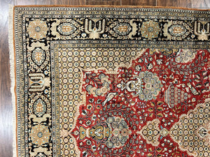 Wonderful Persian Silk Rug 5x7, Birds Floral Vases, Red, Hand Knotted Silk Fine Oriental Carpet, Handmade Vintage, Persian Qum Rug, 400 KPSI