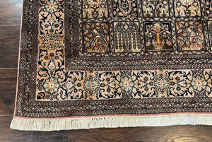 Indian Kashmiri Silk Rug 4x6, Panel Design, Multicolor, Fine