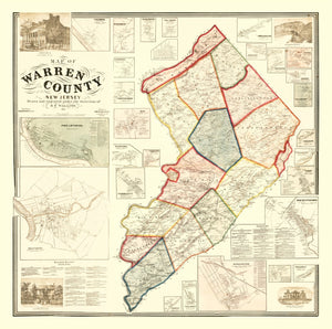 Vintage Map of Warren County, New Jersey 1860