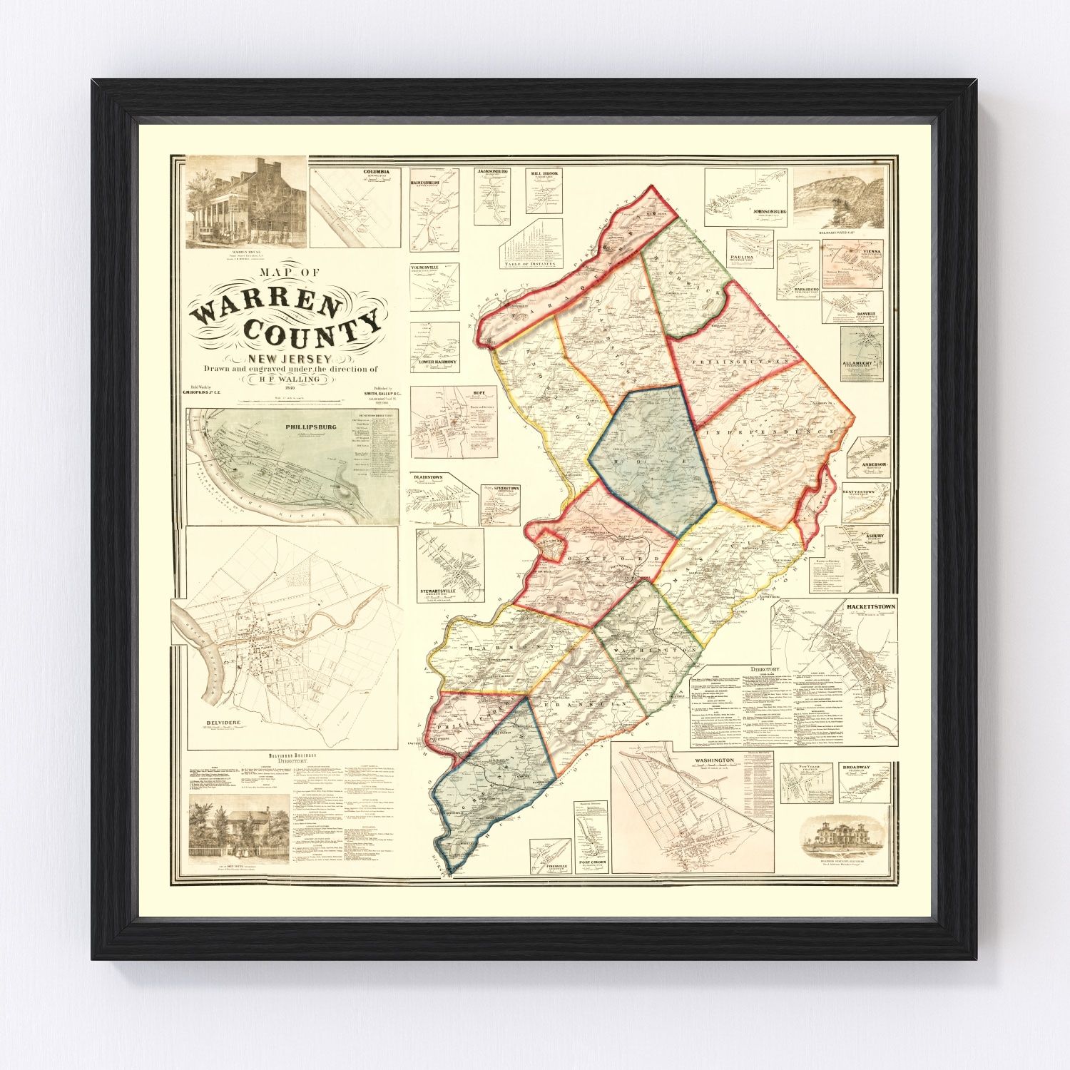 Vintage Map of Warren County, New Jersey 1860