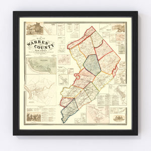 Vintage Map of Warren County, New Jersey 1860
