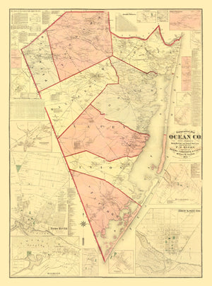 Vintage Map of Ocean County, New Jersey 1872