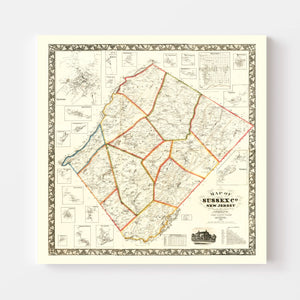 Vintage Map of Sussex County, New Jersey 1860