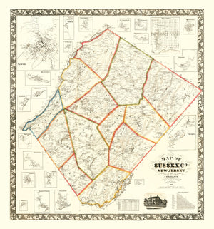 Vintage Map of Sussex County, New Jersey 1860