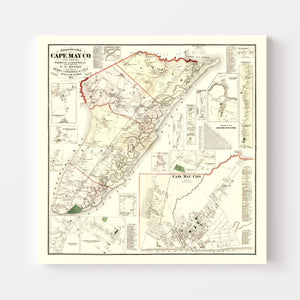 Vintage Map of Cape May County, New Jersey 1872
