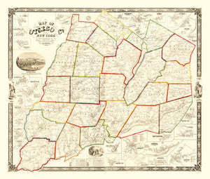 Vintage Map of Otsego County, New York 1856