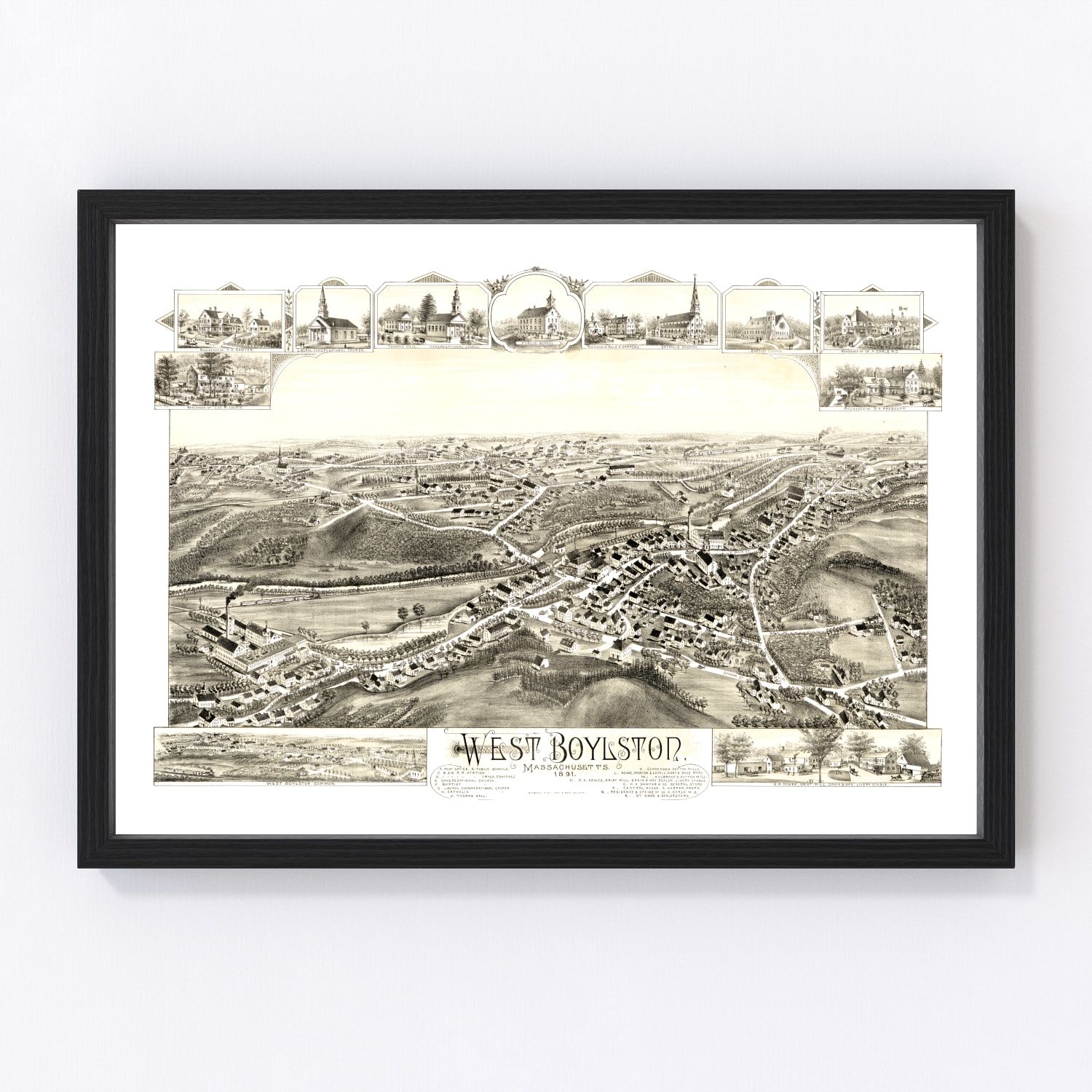 Vintage Map of West Boylston, Massachusetts 1891