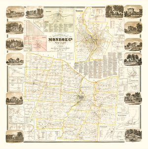 Vintage Map of Monroe County, New York 1858