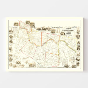 Vintage Map of Montgomery County, New York 1853