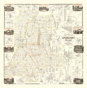 Vintage Map of Livingston County, New York 1858