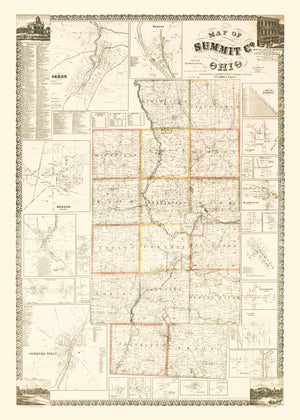 Vintage Map of Summit County, Ohio 1856