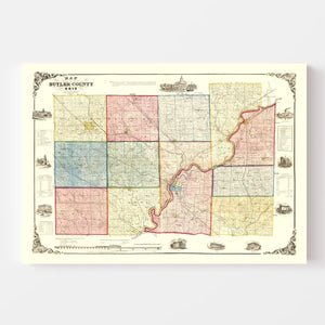Vintage Map of Butler County, Ohio 1855