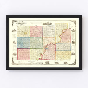Vintage Map of Butler County, Ohio 1855