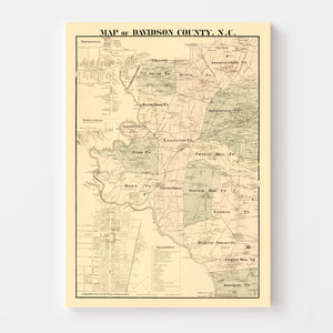 Vintage Map of Davidson County, North Carolina 1890