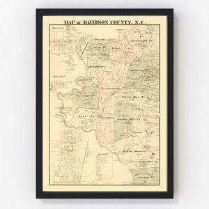 Vintage Map of Davidson County, North Carolina 1890