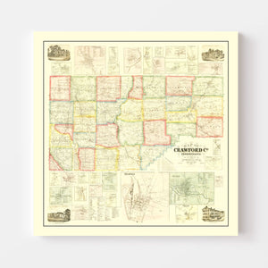 Vintage Map of Crawford County, Pennsylvania 1865