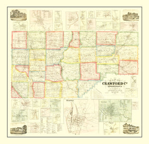 Vintage Map of Crawford County, Pennsylvania 1865