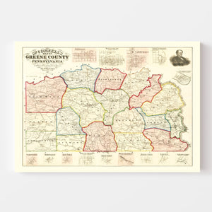Vintage Map of Greene County, Pennsylvania 1865