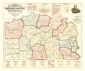 Vintage Map of Greene County, Pennsylvania 1865