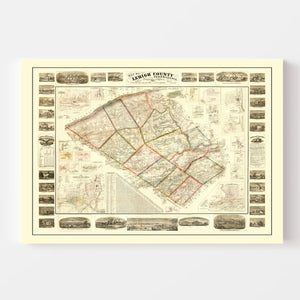 Vintage Map of Lehigh County, Pennsylvania 1865