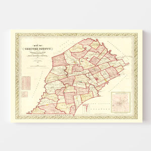 Vintage Map of Chester County, Pennsylvania 1847